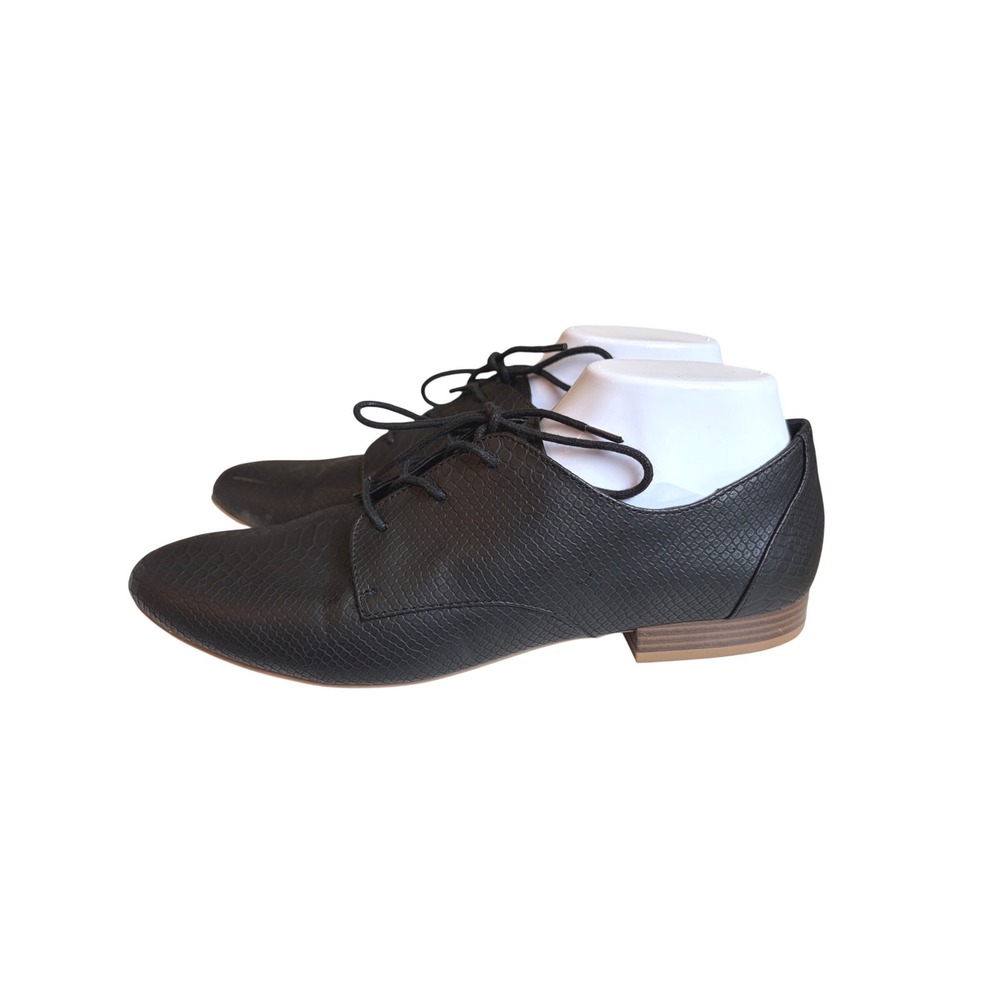 ana A New Approach Alder Black Snakeskin Lace Up Oxford Flats Womens 10M